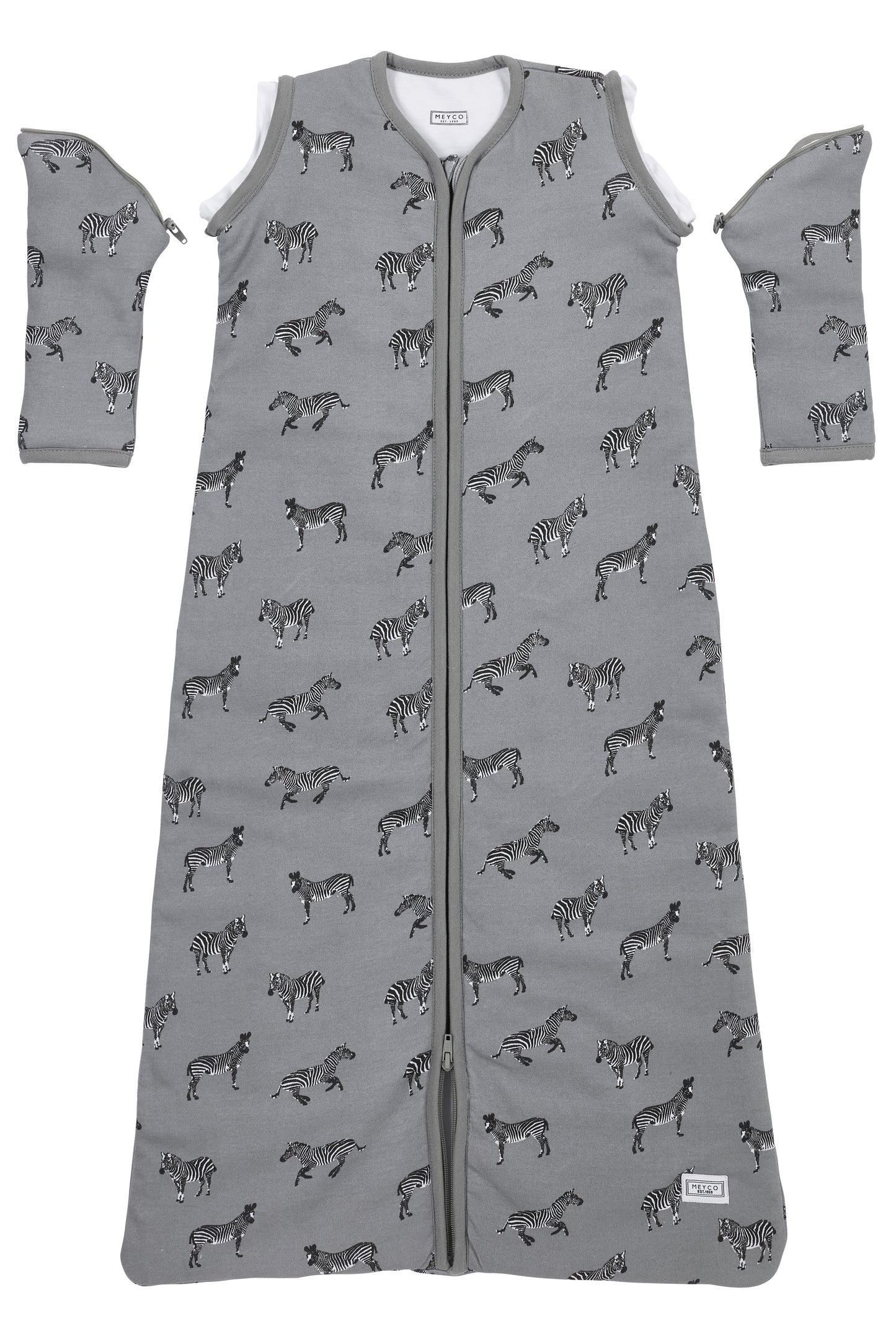 Babyschlafschack mit abnehmbaren Ärmeln ZEBRA GREY