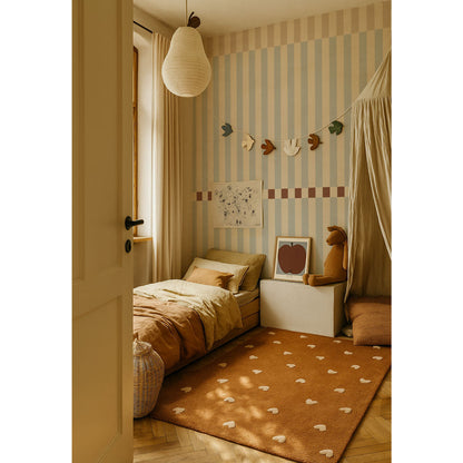 Streifentapete in Beige und Blau im nostalgischen Vintage-Look