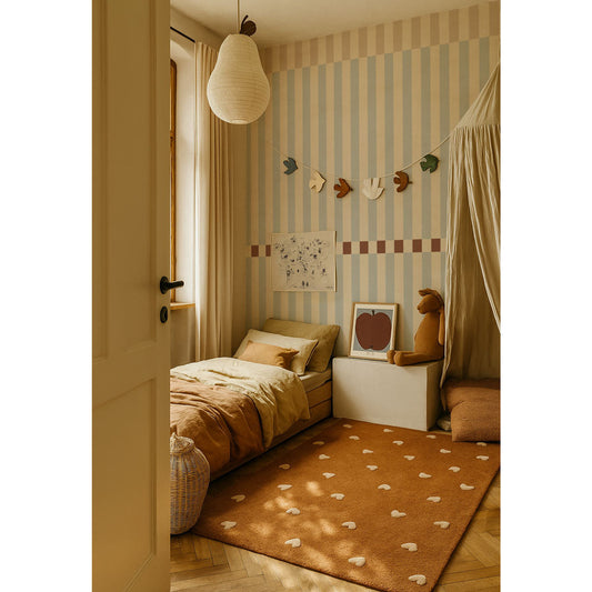 Streifentapete in Beige und Blau im nostalgischen Vintage-Look