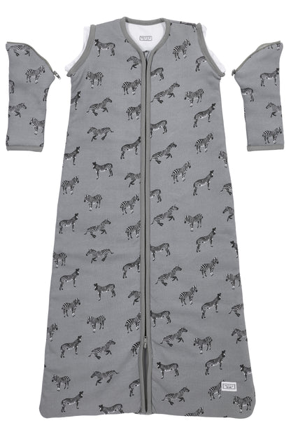 Babyschlafschack mit abnehmbaren Ärmeln ZEBRA GREY