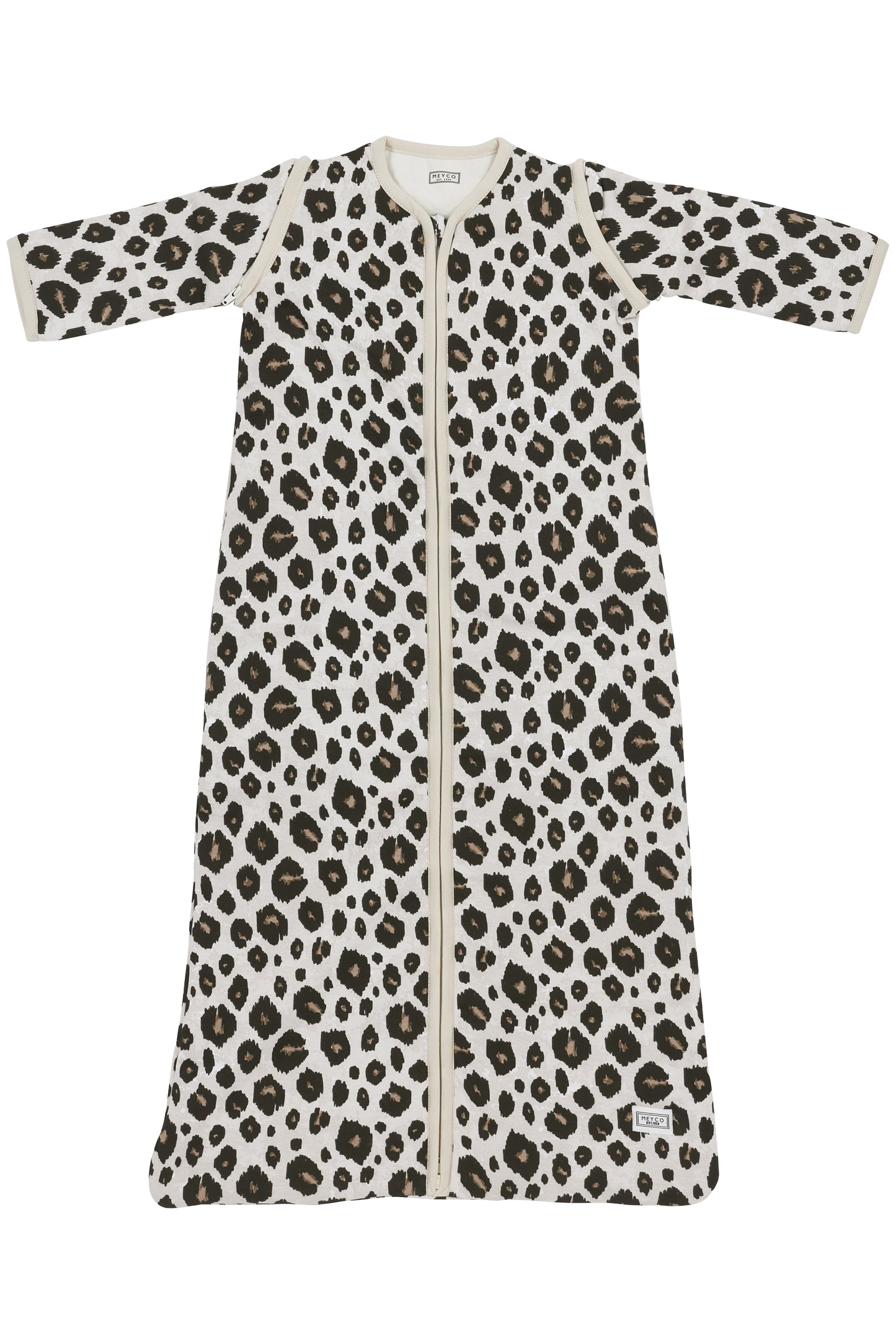 Babyschlafschack mit abnehmbaren Ärmeln LEOPARD - SAND MELANGE