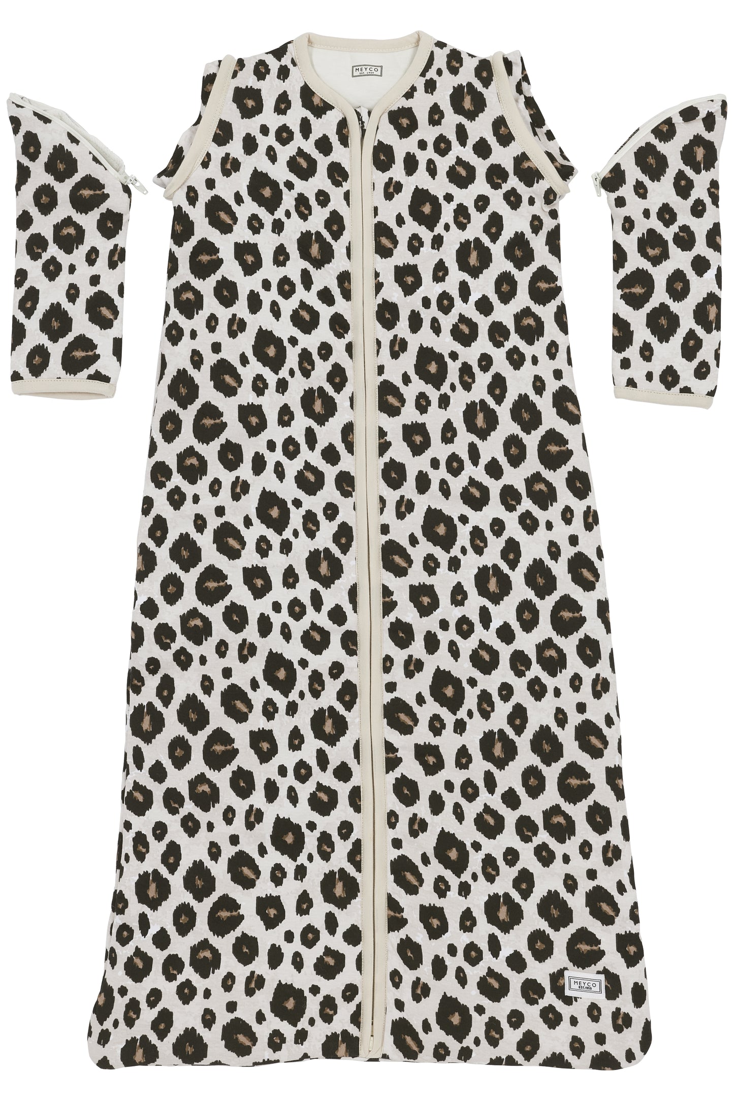 Babyschlafschack mit abnehmbaren Ärmeln LEOPARD - SAND MELANGE