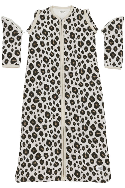Babyschlafschack mit abnehmbaren Ärmeln LEOPARD - SAND MELANGE
