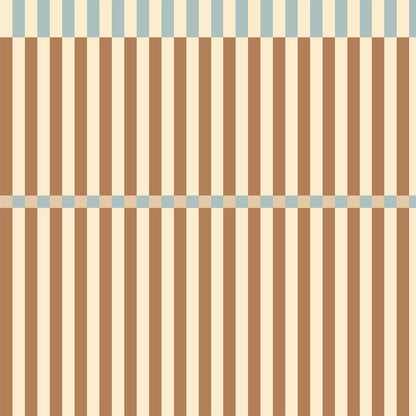 Streifentapete in Braun und Blau im nostalgischen Vintage-Look