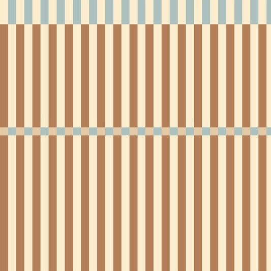 Streifentapete in Braun und Blau im nostalgischen Vintage-Look