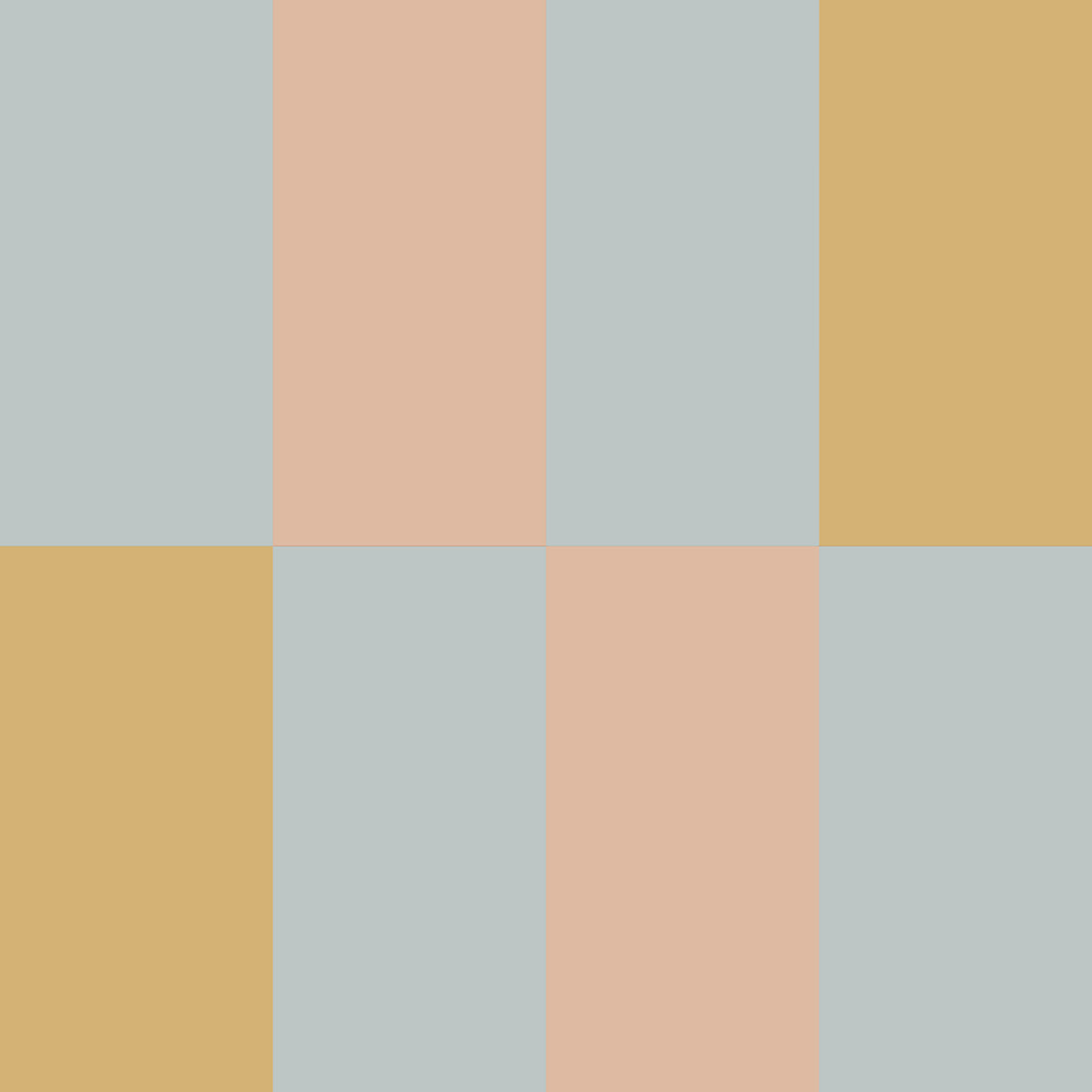 Streifentapete in Blau, Lachs und Gelb, umgedrehtes Muster